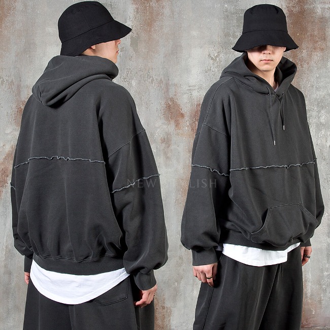 Exposed Seam Pigment Washed Oversized Hoodie 
