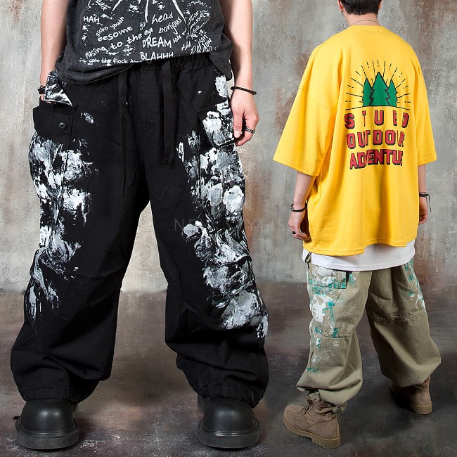 Extra Painted Super Wide Cotton Cargo Pants