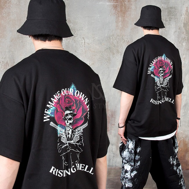Rose Skull Graphic Print Oversized Short-Sleeve T-Shirt