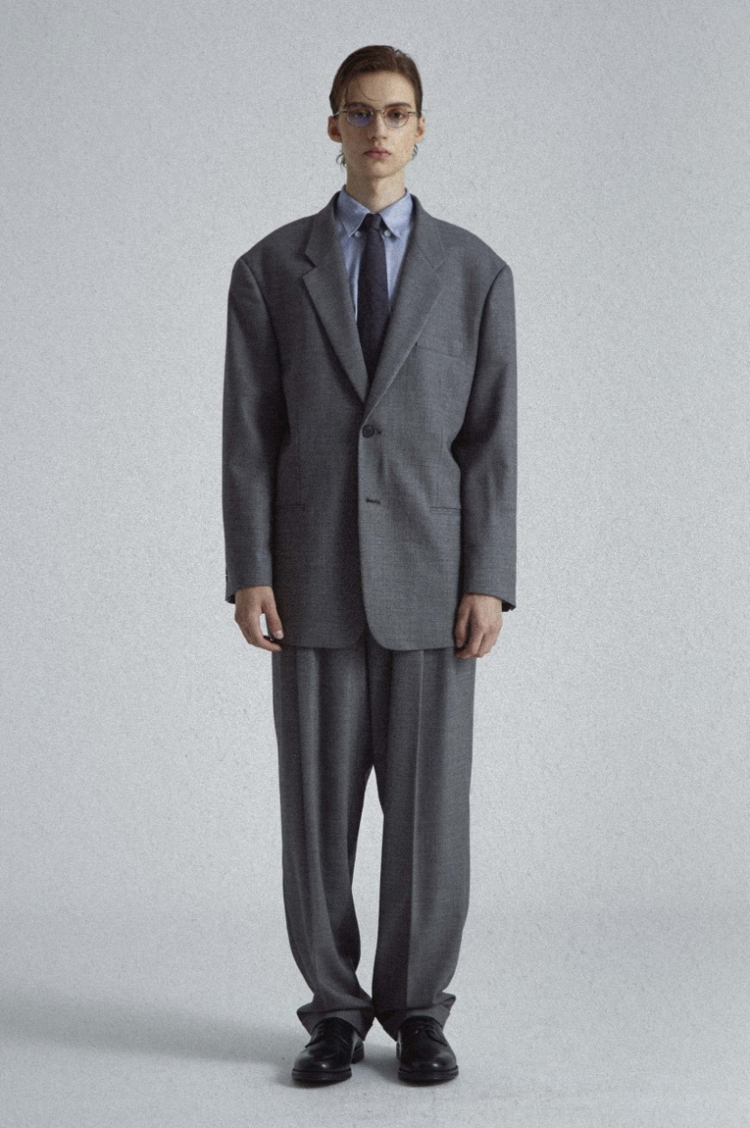 TWO TUCKED GREY WOOL TROUSER