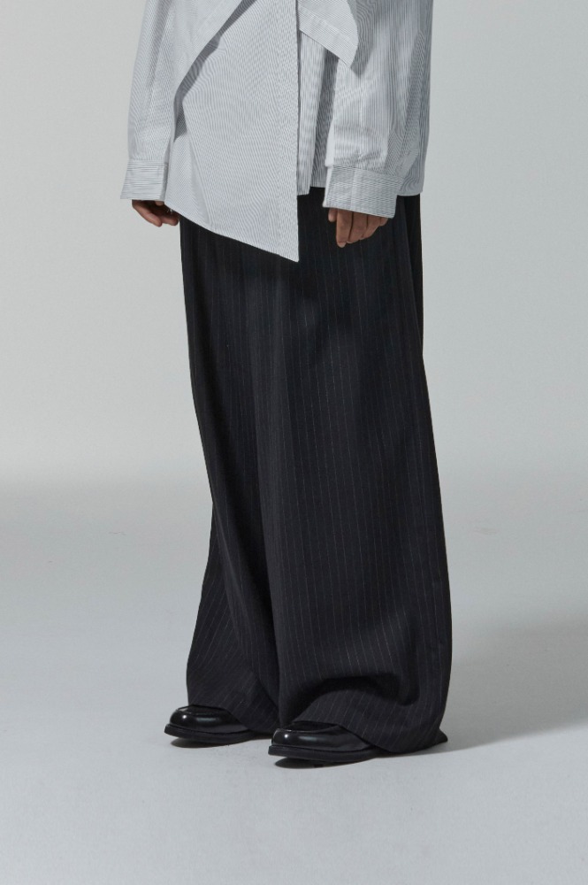 Black Stripe Wide Belted Pants