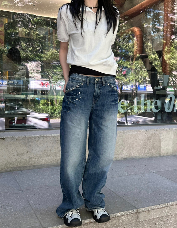 Vintage washed cubic jeans
