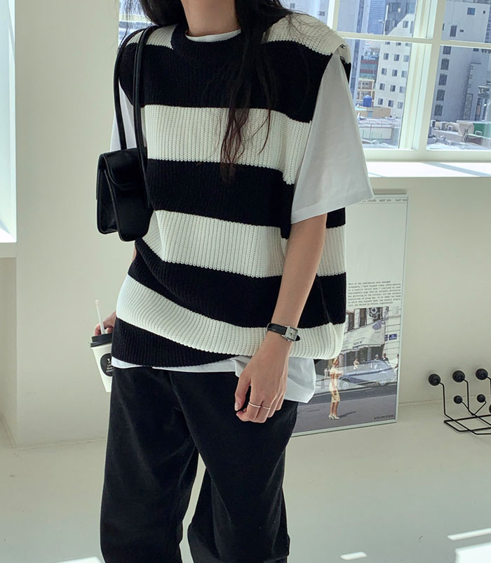 Stripe knit vest (4color)
