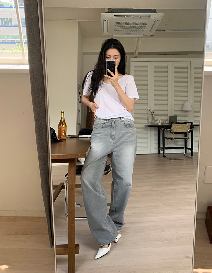 Gray over wide pants
