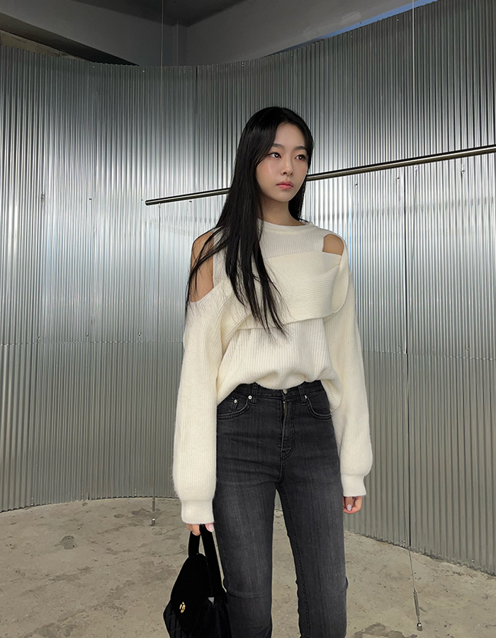 Layered off knit top