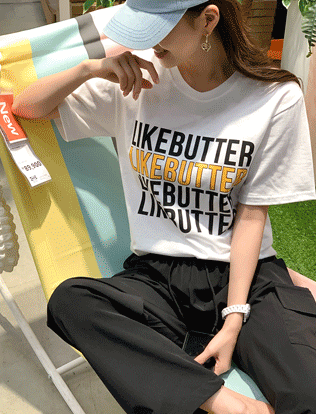 TR19788 배색 버터 레터링 티셔츠