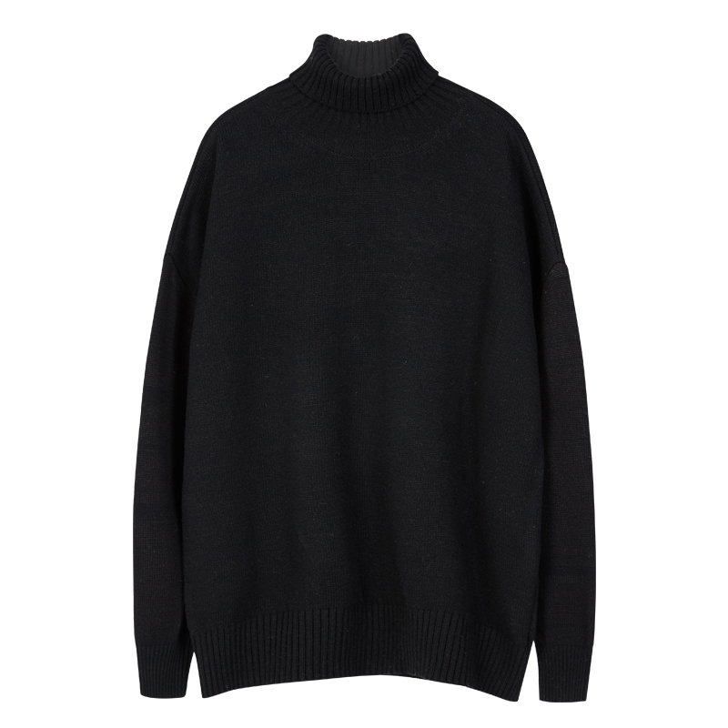 UNISEX  RELAXED TURTLENECK SWEATER atb084 - BLACK