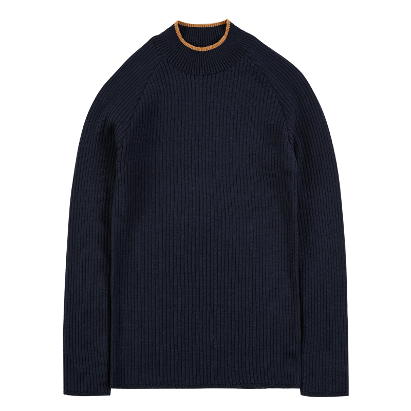 UNISEX  HIGH NECKED TWO-TONE SWEATER atb085 - NAVY