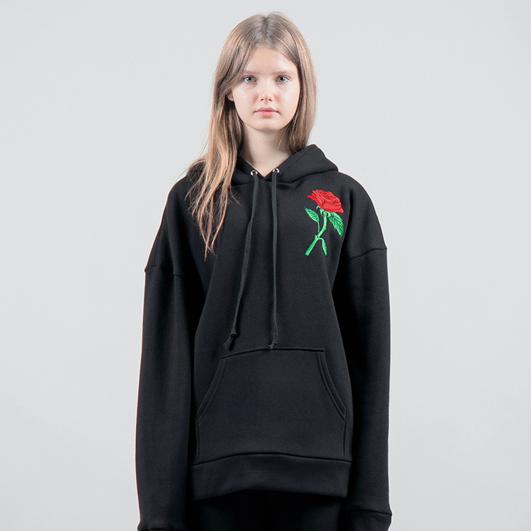 attach rose hoodie - BLACK