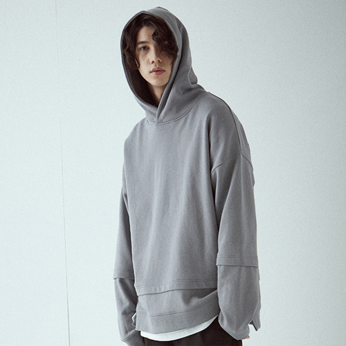 Double Layered Pullover Hoodie - GREY
