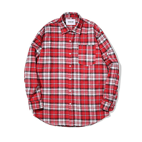 [UNISEX] LOOSE FIT FLANNEL CHECK SHIRT-RED