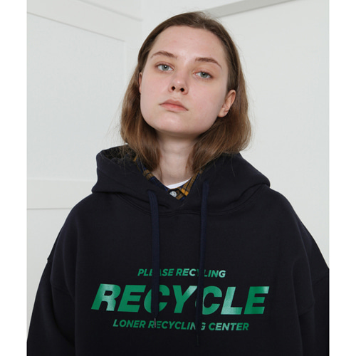 [로너] Recycle center hoodie-navy