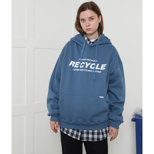 [로너] Recycle center hoodie-dark blue