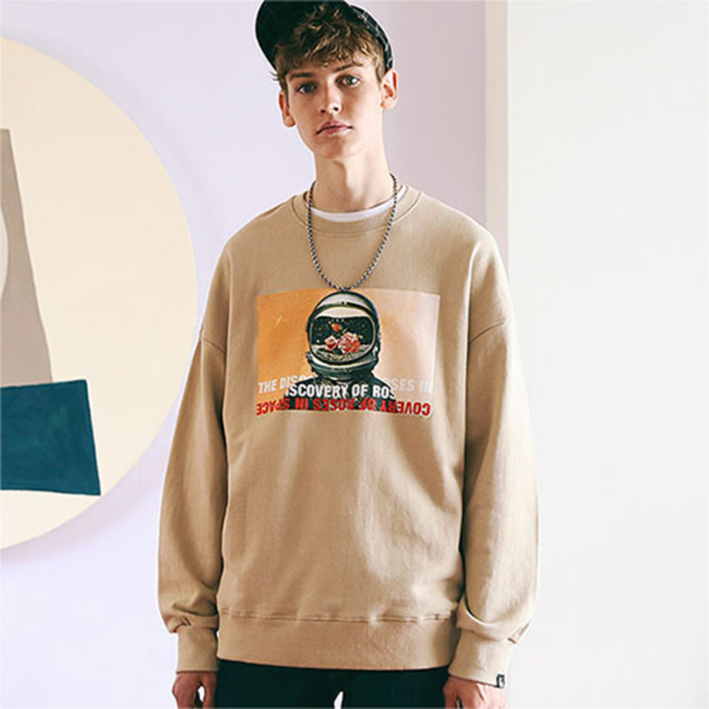 Oversized space rose collage sweat Shirt_Beige