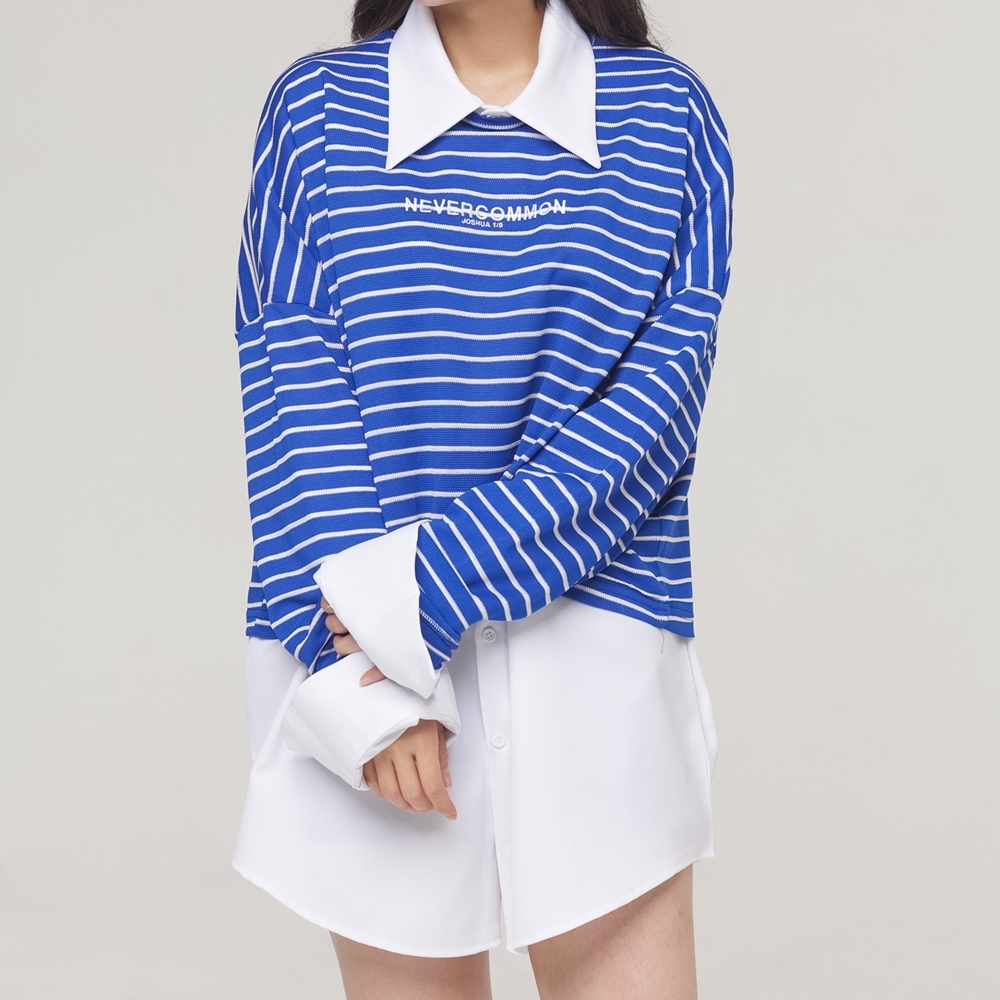 stripe crop knit (blue)