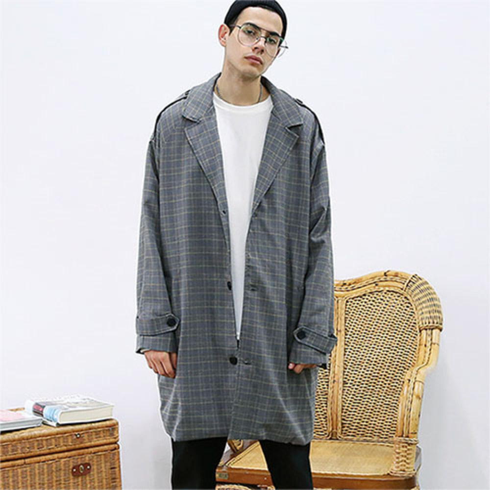 [Project 36.5]Over fit Hide Glen Check Coat_wolfgray