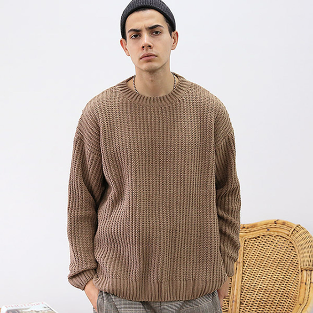 [Project 36.5]Over Fit Drop Shoulder Heavy Knit_Brown