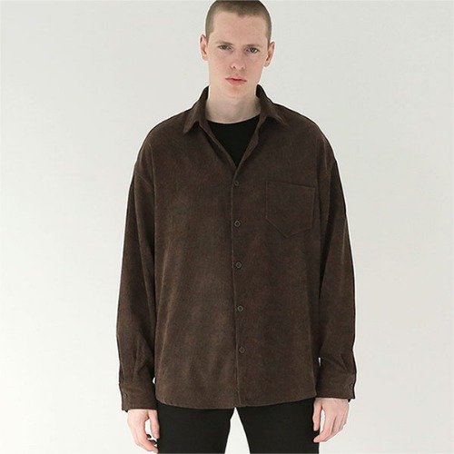 Fine wale cordutoy lettering check shirt_Brown