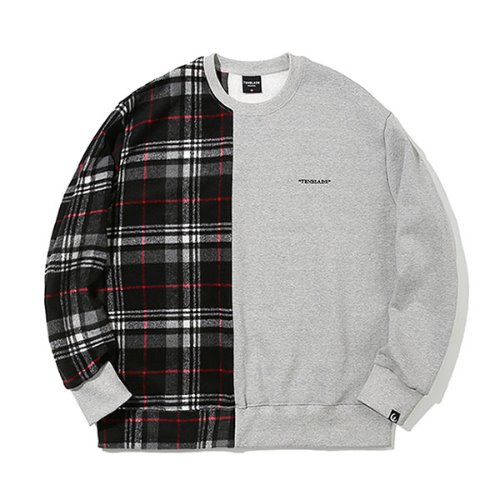 Over fit flannel check sweat shirt_gray