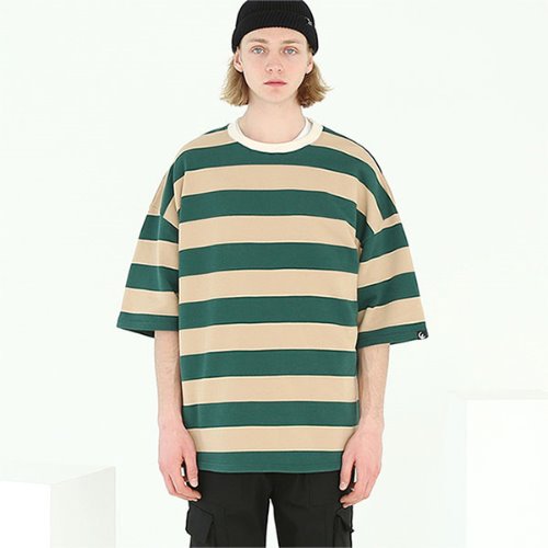 over fit stripe rugby heavy t-shirt_tai140ss_green