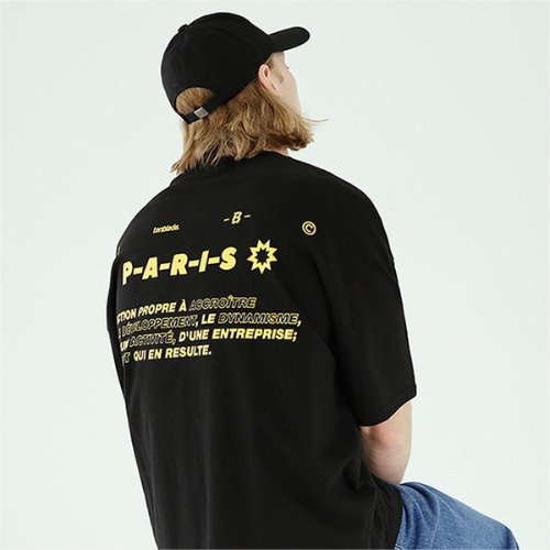 Over fit paris graphic T-shirt-tai141ss-black
