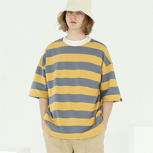 over fit stripe rugby heavy t-shirt_tai140ss_yellow