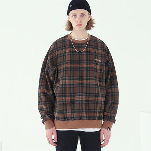 Over fit all check sweat shirt_tai233mm_brown