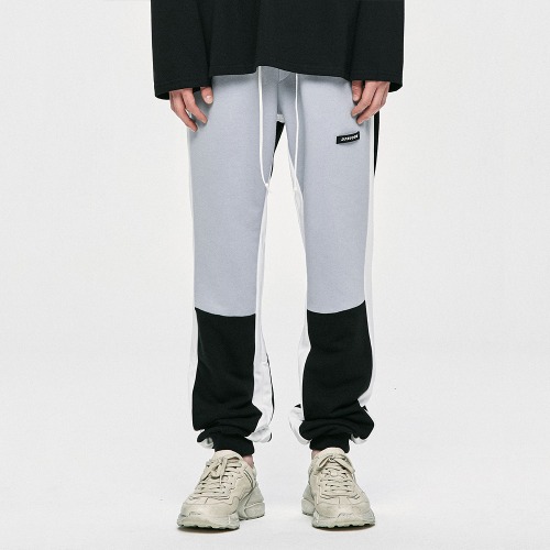 Zipper Track Pants - Light Grey/Black