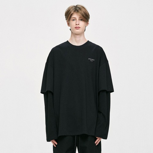 [IKON 동혁 착용] Oversized Layered T-Shirt - Black