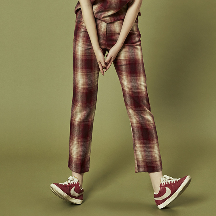 OMBRE CHECK PANTS - WINE