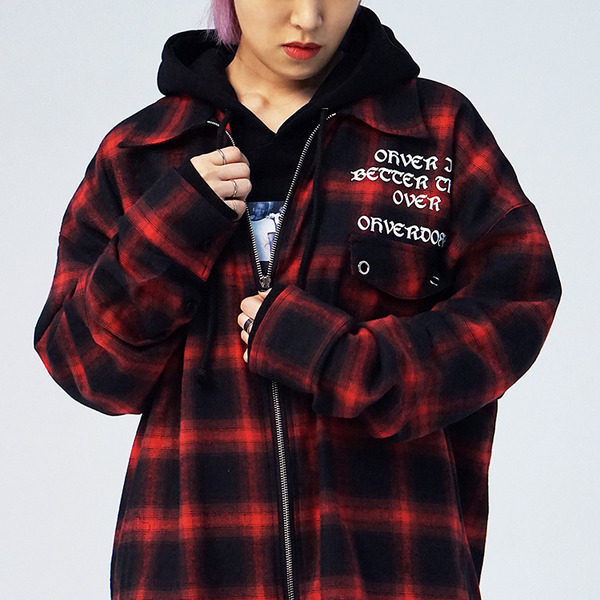 OVDS 1-POCKET ZIP UP SHIRTS (RED) 오버도스 체크 집업셔츠