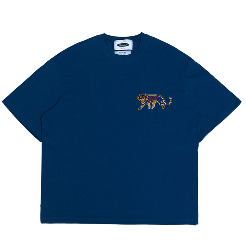 표범 자수 노멀넥 1/2 티셔츠 (blue)