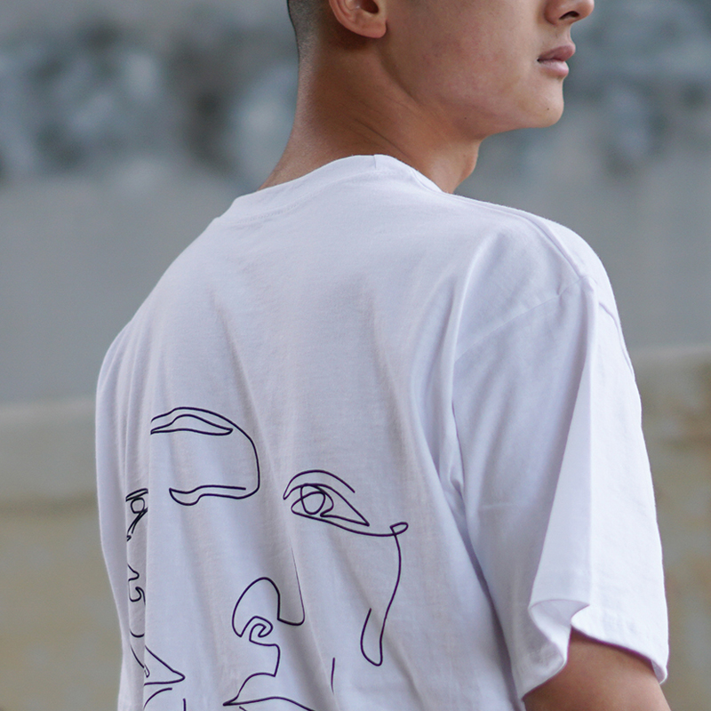 BACK LINEDRAWING 1/2 T-SHIRTS(WHITE)