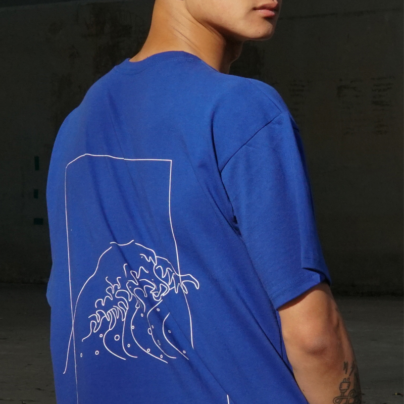 WAVE LINEDRAWING 1/2 T-SHIRTS(BLUE)