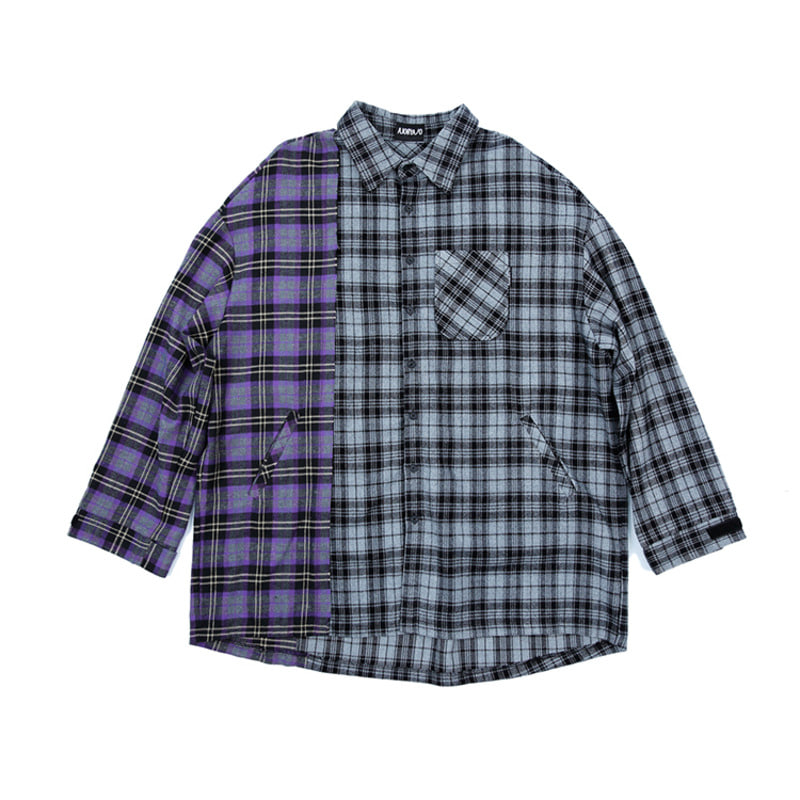 OVER TWOFOLD CHECK SHIRT - PURPLE