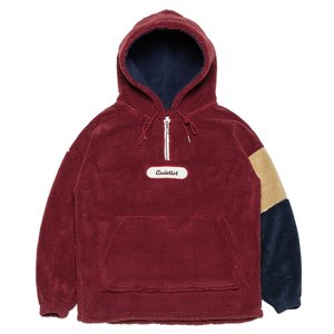 Color-block Fleece Pull-over Parka (red)