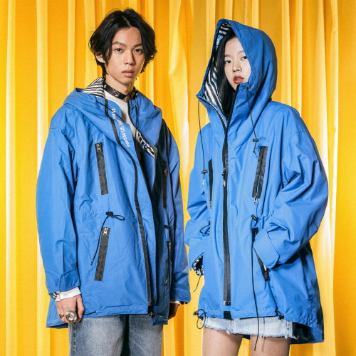 UTO-SS13 ample space hoody rain coat - BLUE