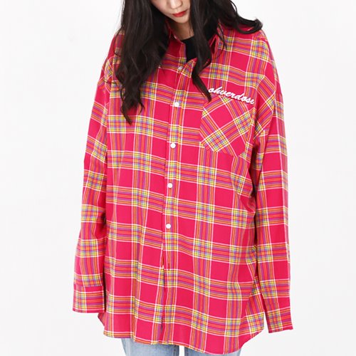 OVER-FIT LOGO CHECK SHIRTS PINK