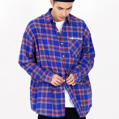OVER-FIT LOGO CHECK SHIRTS BLUE