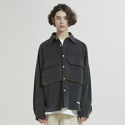 Layer Pocket 16s Corduroy Shirts-Jacket (charcoal)