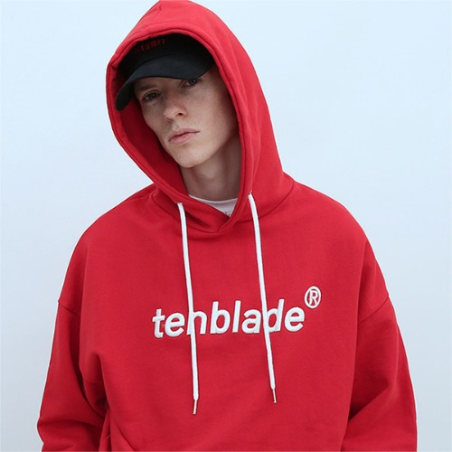 Embroidered Logo Hooded T-shirt-red