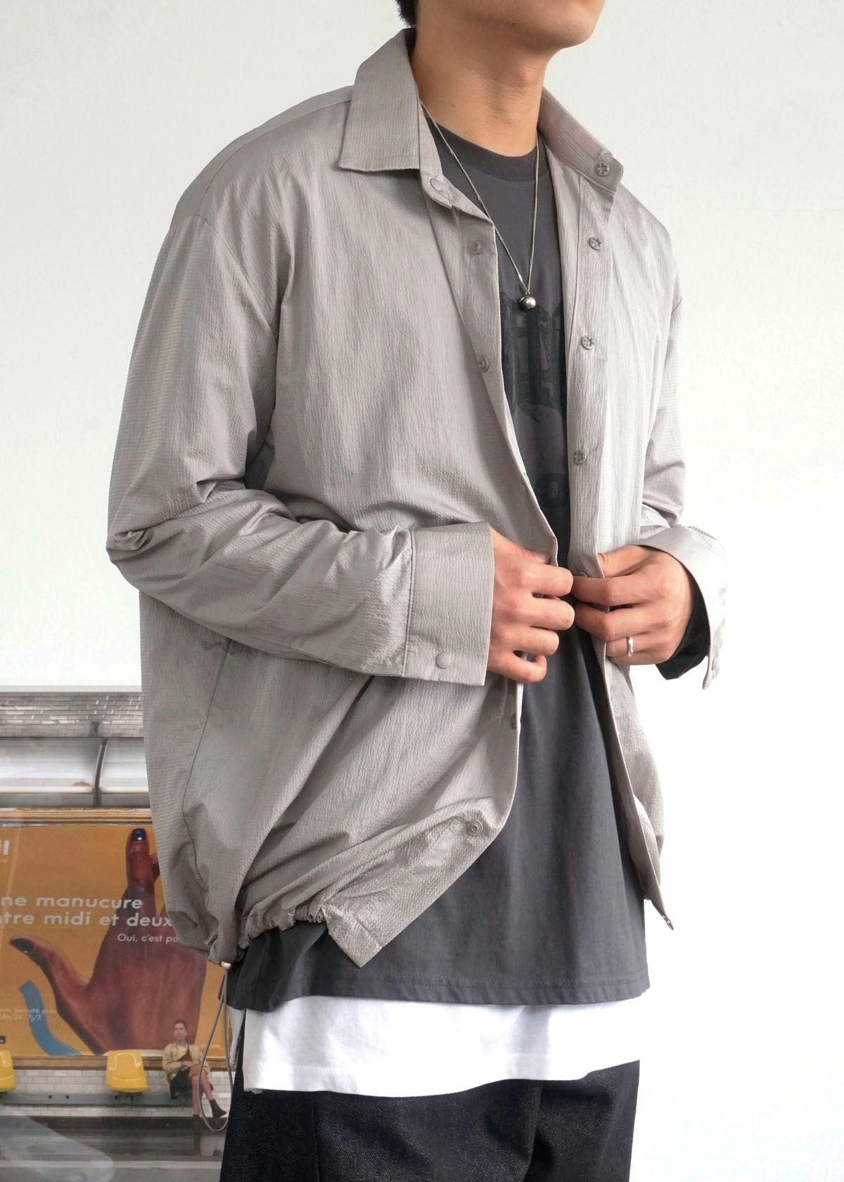 Embo Texture Sting Snap Button Shirts Jacket (3Color)