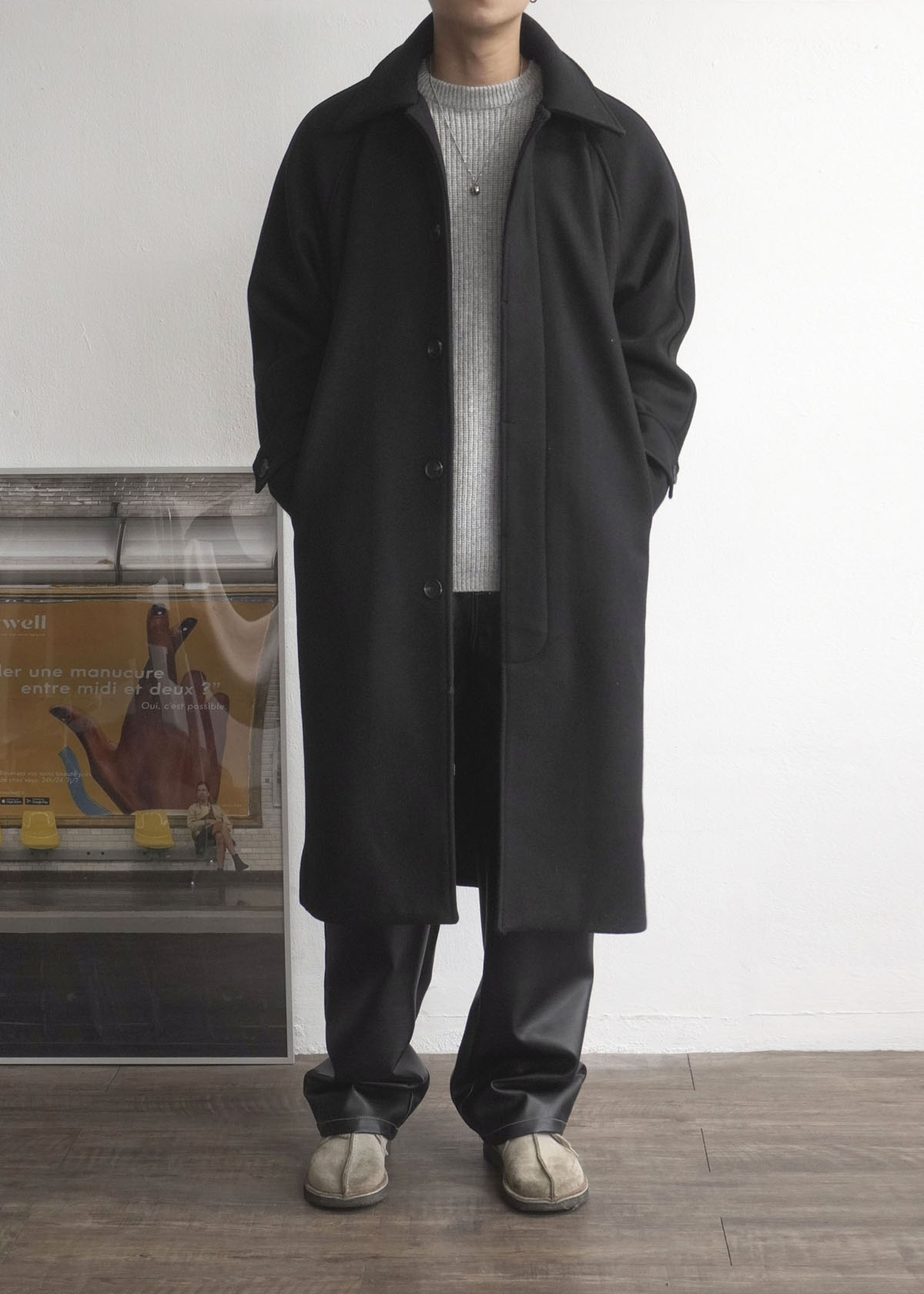[20%SALE] Balmacaan Collar Wool Long Coat (2Color)