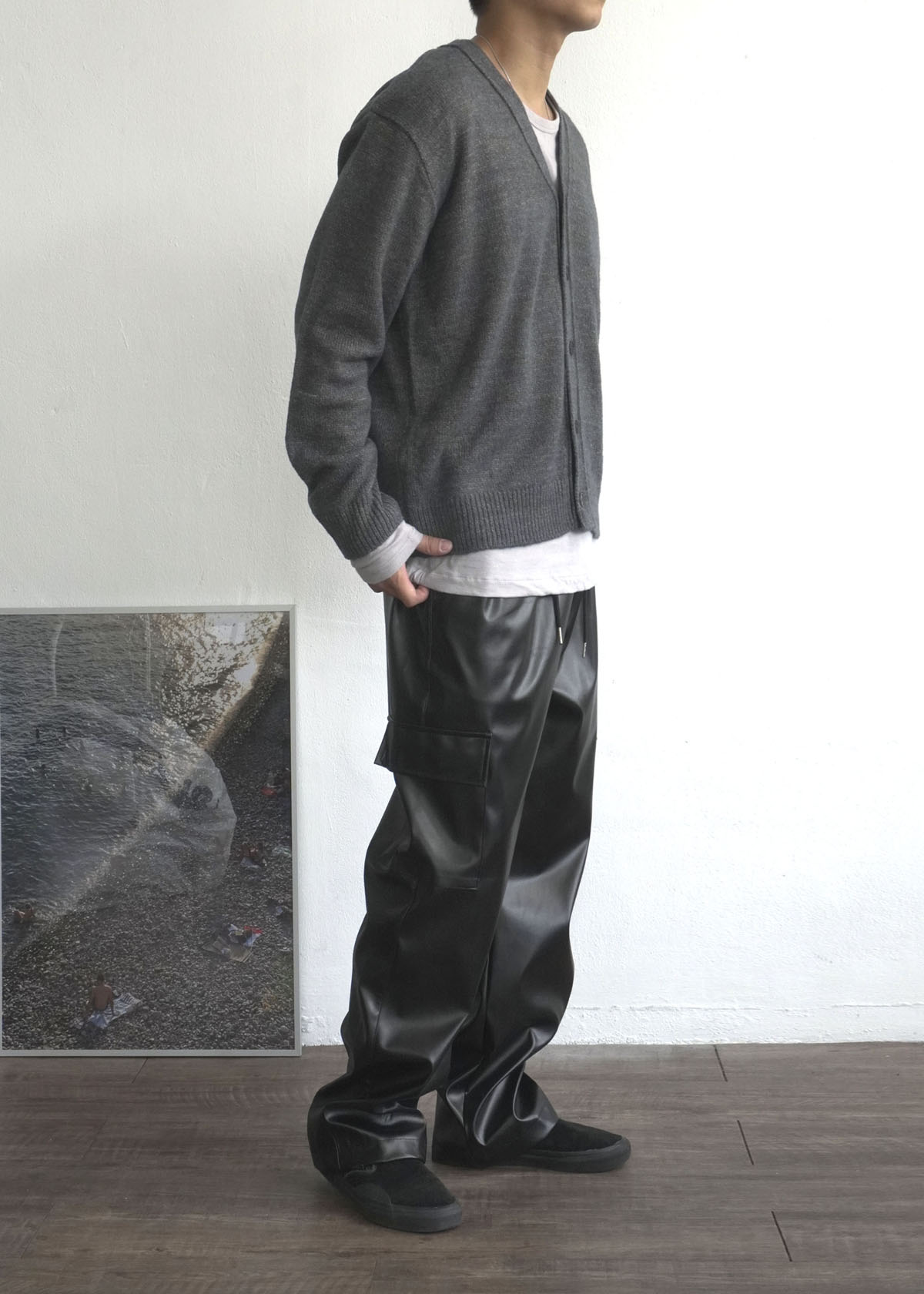 Leather Cargo Wide Pants (2Color)