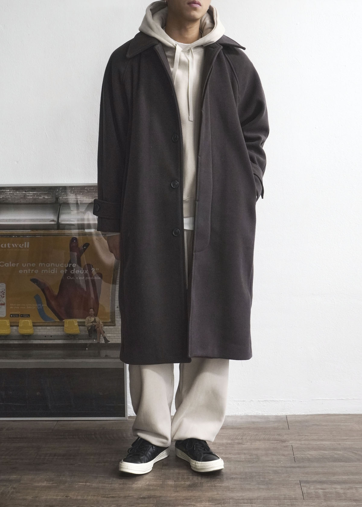 Balmacaan Collar Wool Long Coat (2Color)