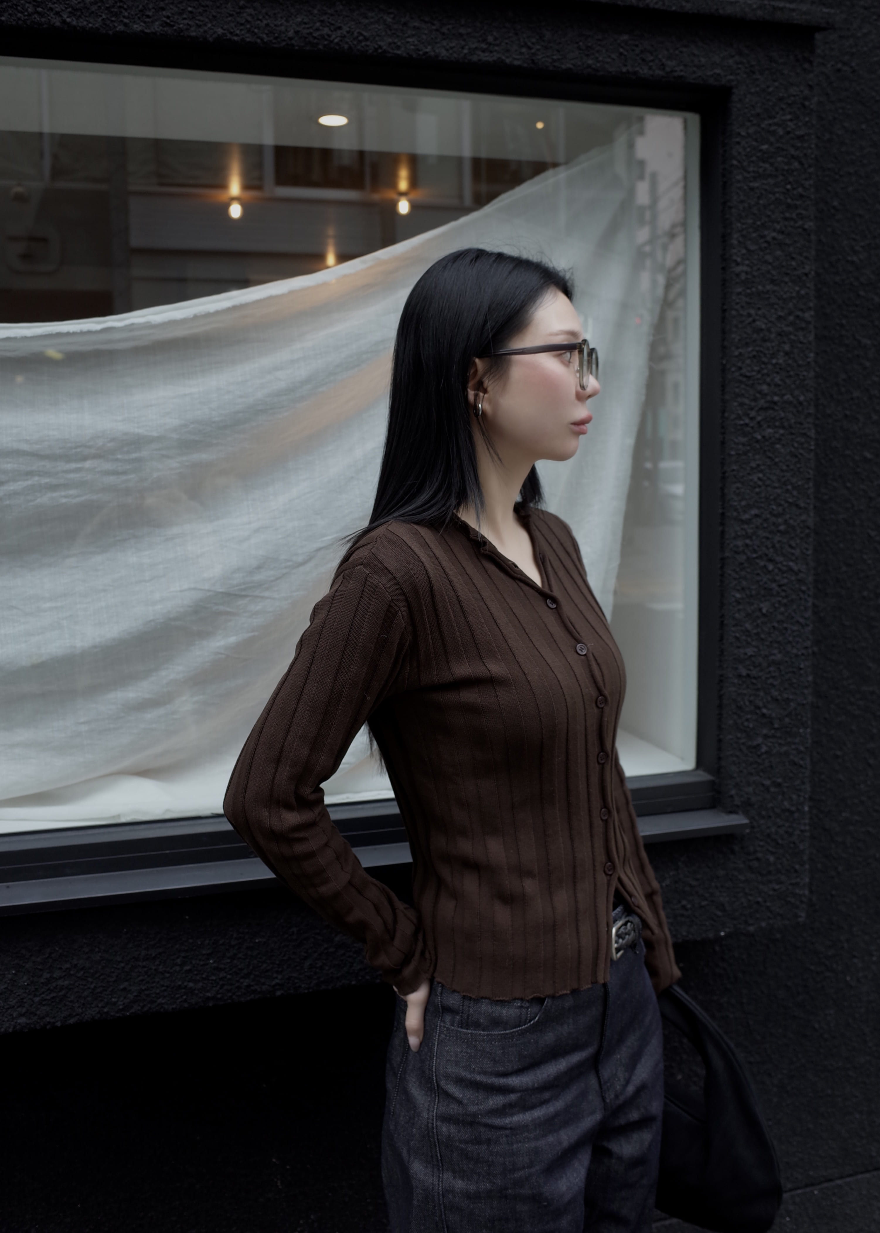 water ribbed cardigan | OHOTORO