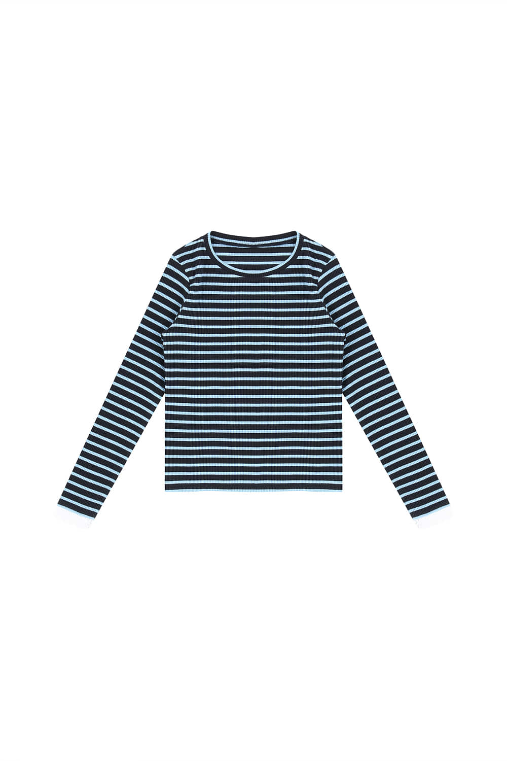 ORDINARY PEOPLE FRILL SLEEVE POINT BLUE STRIPE T-SHIRTS