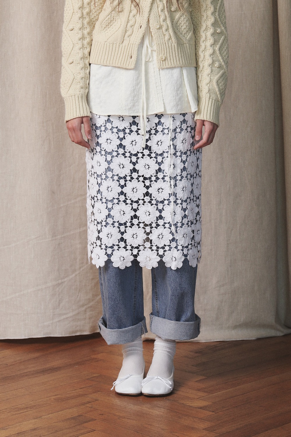 [10/4 예약배송] Bohemian Lace Wrap skirt / Ivory