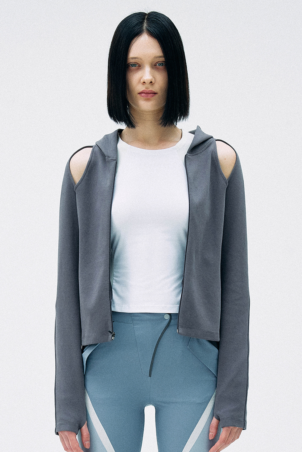 [20% OFF] Cut-out Zip-Up Hoodie- Charcoal