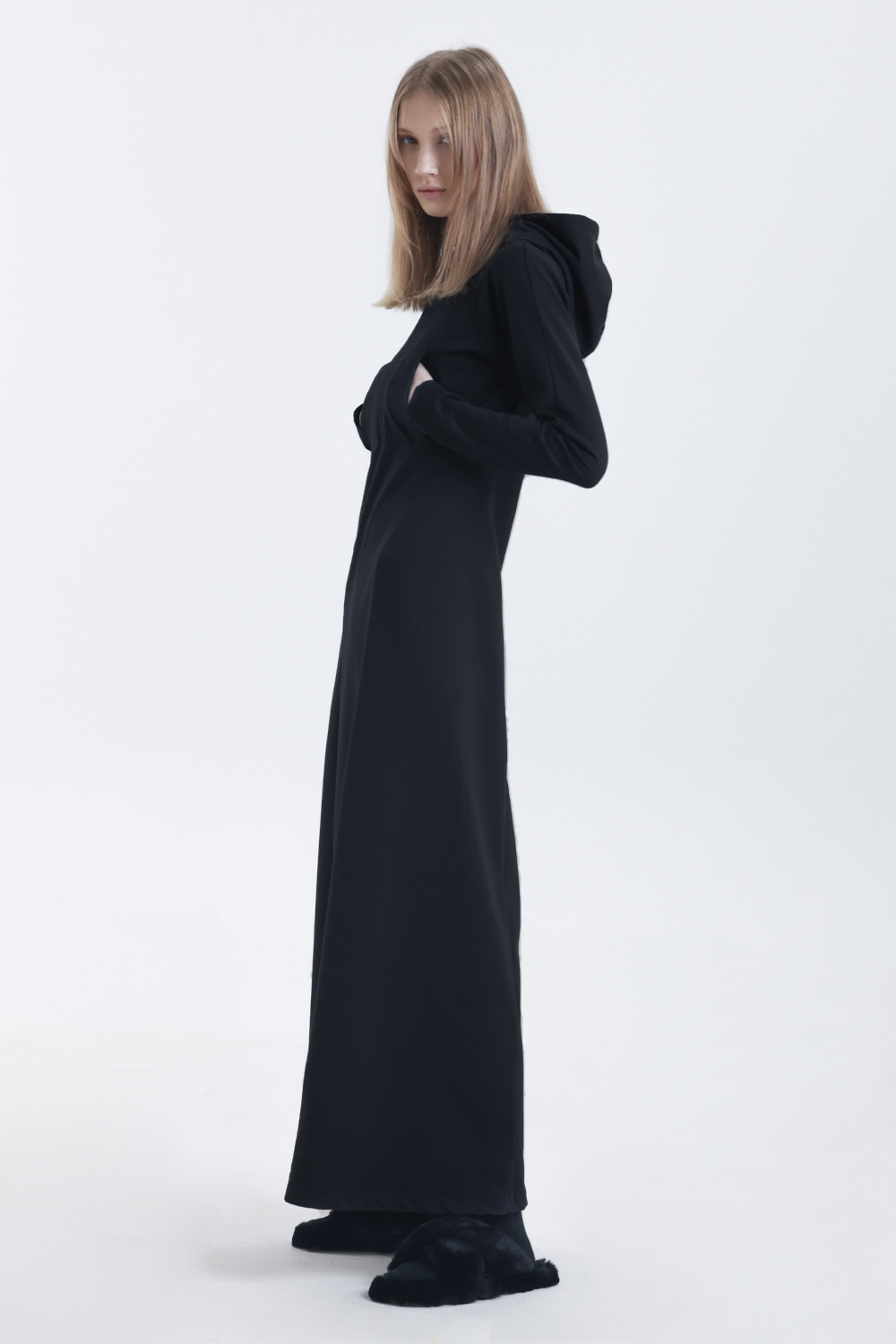 [20% OFF] Panel Hood Jersey Dress-Black